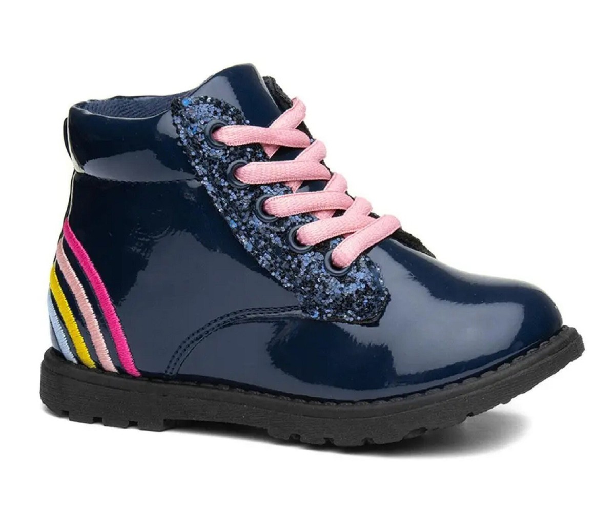 GIRLS NAVY PATENT GLITTER RAINBOW CASUAL CHELSEA ANKLE BOOTS SHOES UK SIZE  5-12