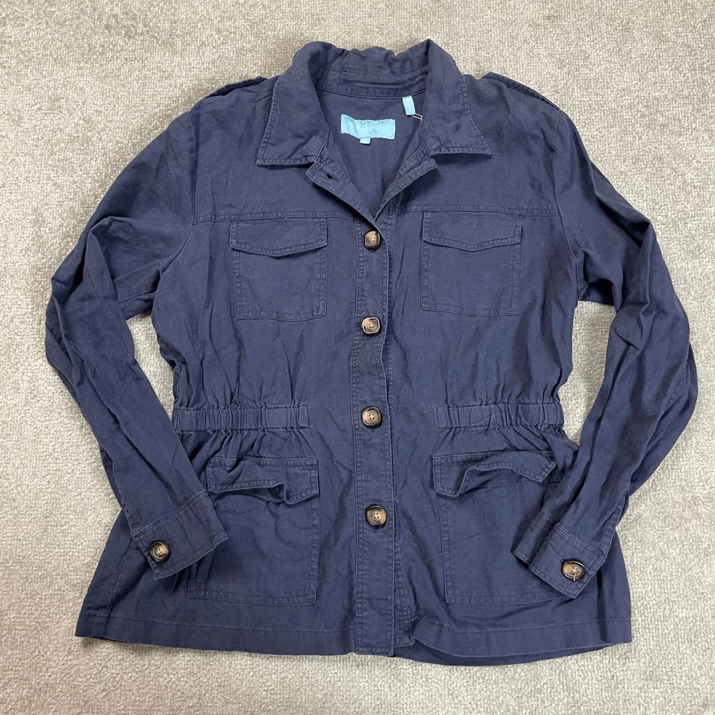 Draper James RSVP Linen Utility Jacket Chore Coat Size Medium Navy Blue  Pockets