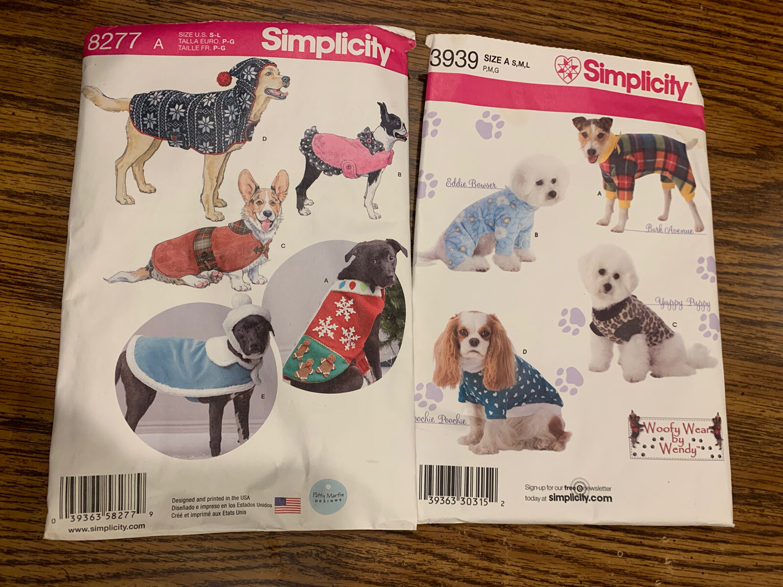 Simplicity 3939 & 8277 Woofy Wear Dog Clothes in 3 Sizes Craft Sewing