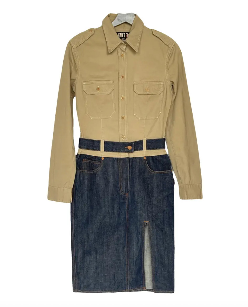 Jean Paul Gaultier vintage denim and cotton dress in beige and blue - Size S
