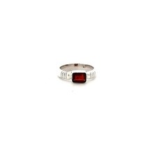 Sterling Silver Emerald Cut Garnet Ring - Stone 5 x 7 mm