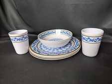 Patterned Picnic Ware Blue & White 8 Piece Melamine Picnic Barbeque Camping Set