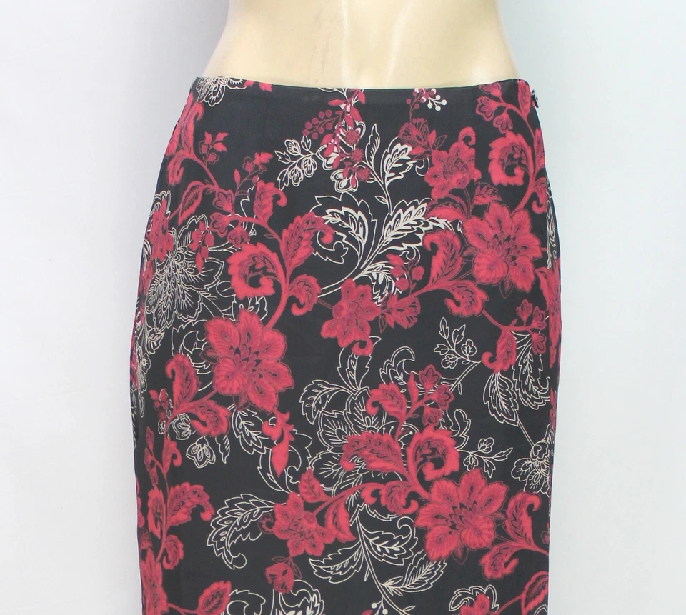 Maxi Falda Envolvente Deportiva Geoffrey Beene Floral Negra Roja Talla 6 Foto 2 de 4