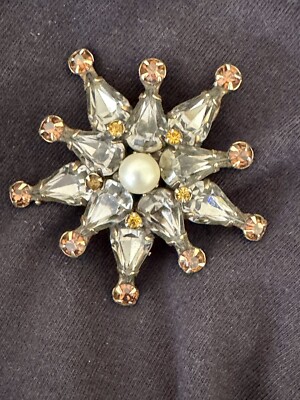 Vintage ADELE SIMPSON signed Mid-Century Rhinestone Starburst Pin-Brooch