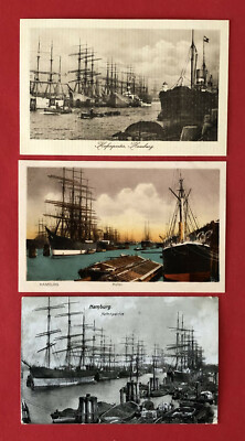 3 x Postcard Hamburg 1916/21 Port with Many Ships (77079