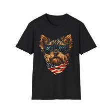 Patriotic Yorkie American Flag 4th of July T-Shirt Dog Softstyle Tee
