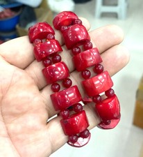 Pretty 11x17mm Natural Red Coral Gems Beads Elegant Elastic Bracelet 7.5'' AA
