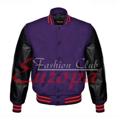 Premium Quality varsity Jacket Letterman Purple Wool with Real Leather Sleeves