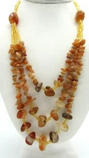 Beautiful Artisan Agate Tumble Stone Beaded Orange yellow Layered Necklace 20"