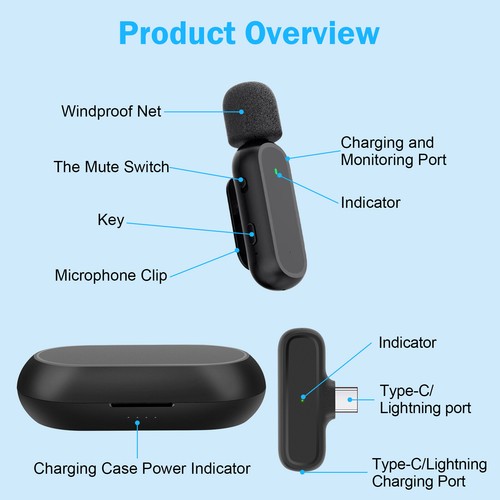 Wireless Lavalier Microphone Type C Audio Video Recording Mic for Android iPhone - Picture 7 of 8