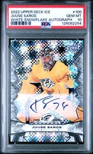 2022 UD ICE WHITE SNOWFLAKE AUTO #100 JUUSE SAROS PSA 10