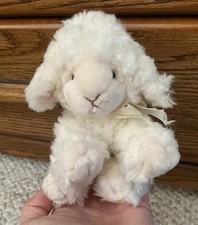 VTG Russ Berrie WOOLO Lamb Sheep Plush Stuffed Off White Cream With Bow 4  