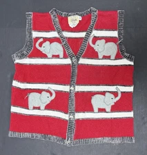 VTG S.G. Morris Vest Elephants Crimson Red Sz M 100% Cotton Women's Sleeveless