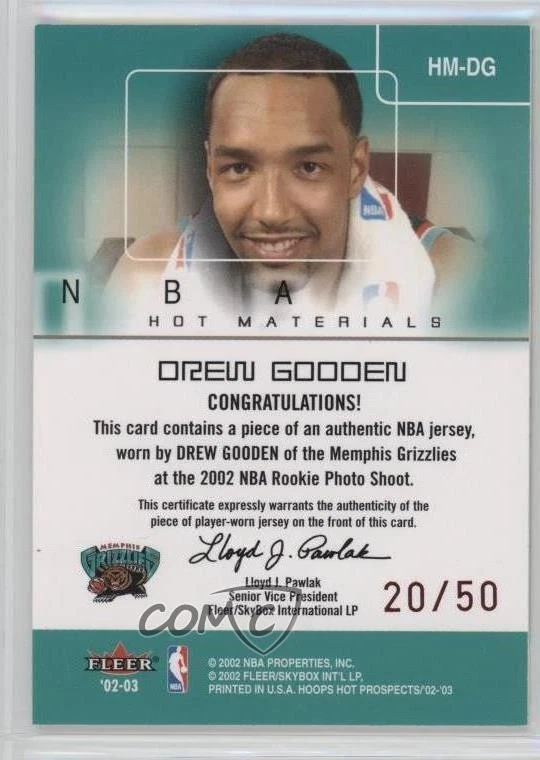 2002-03 Hoops Hot Prospects Materials Red /50 Drew Gooden #HM-DG Rookie RC - Image 2 of 2