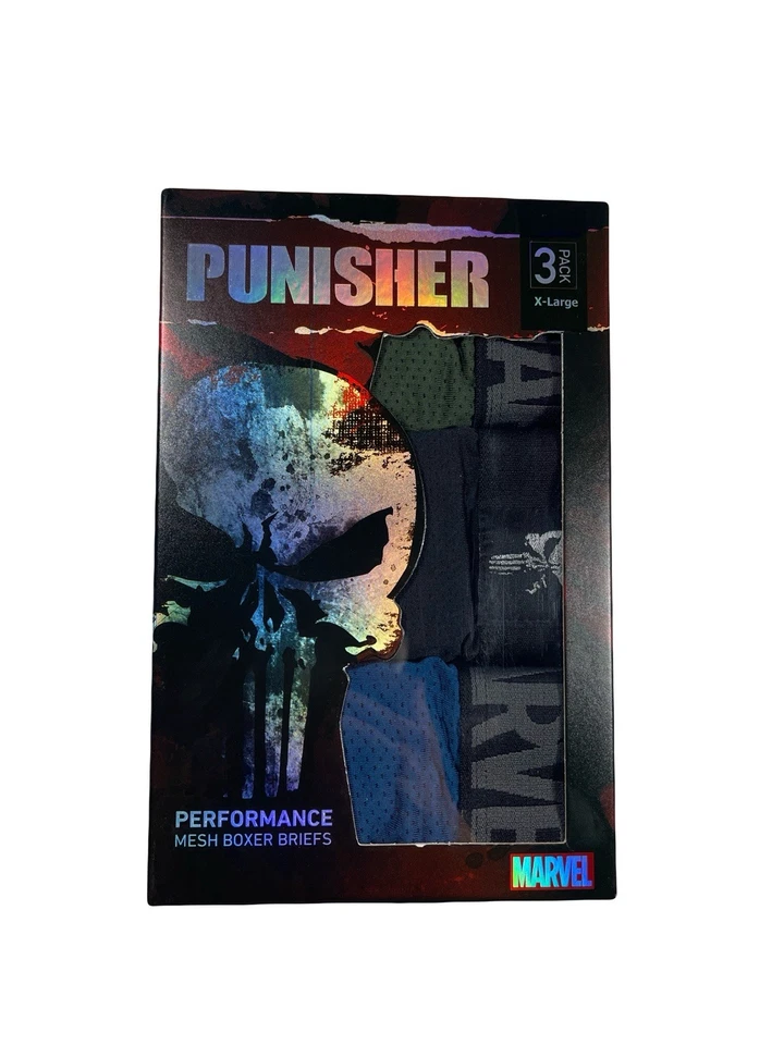 全新带标签。 漫威。 3 包 PUNISHER 棉弹力平角内裤。 打印。 MSRP 55.00 美元 — 第 3/4 张图片