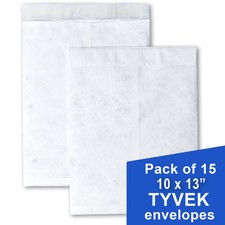 Tyvek Envelopes 10 x 13", White, Self-Stick, Pack of 15, FREE Shipping