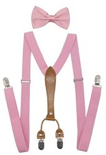 Men's Suspenders Bowtie Set Elastic Y Shape Style Women's Suspenders Pink