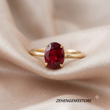 Lab Created Ruby Ring 925 Sterling Silver Gold Plated Oval Solitaire Ring
