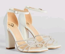 Windsor Sparkle Scene Rhinestone Strappy Faux Leather Block HeelsWhite Size 8