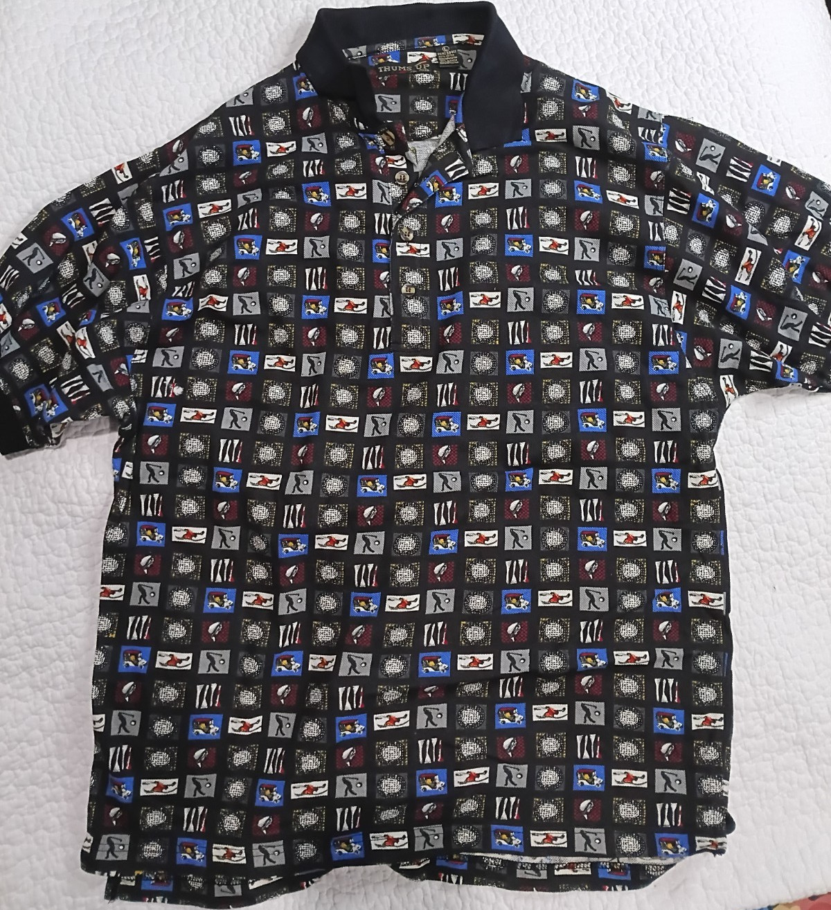 THUMS UP Men's Black Multicolor Cotton Geometric Button-Up Shirt Size L