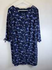 Talbots Womens Dress 16 Petite 16P Dressy Sheath Blue Floral 3/4 Sleeve Lined