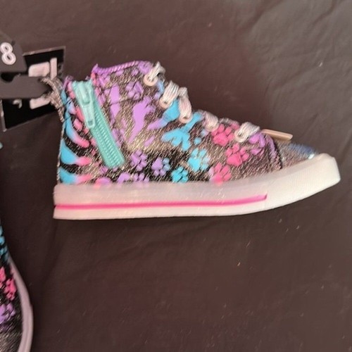 Athletic Works Girl's Light-Up Sneakers Size 8 Purple Pink Silver Shiny Shoes - Picture 3 of 4