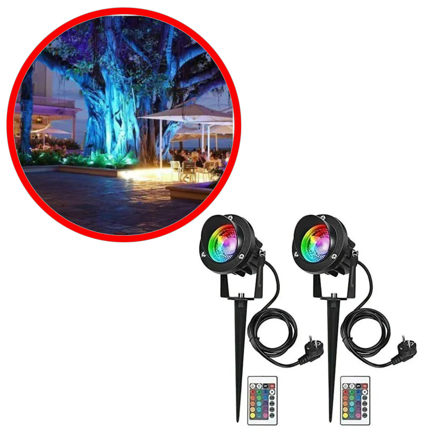 Spot LED Étanche IP65 9W RGB pour Éclairage Ambiance Terrasse et Massif de Fleurs x2