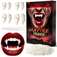 4 Pairs Halloween Vampire Teeth Set, Fake Fangs in 4 Sizes with Adhesive  Tw...