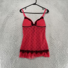 Apt 9 Babydoll Dres Womens Small Red Lace Sheer Ruffle Lingerie Sexy Y2K 90s