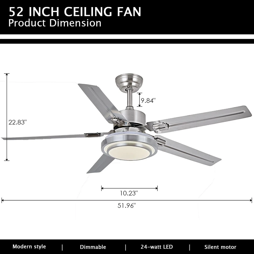 Ceiling Fan with Lights Remote Control, Modern Minimalist,6 Speeds 3 Color Dimm - Image 2 of 4