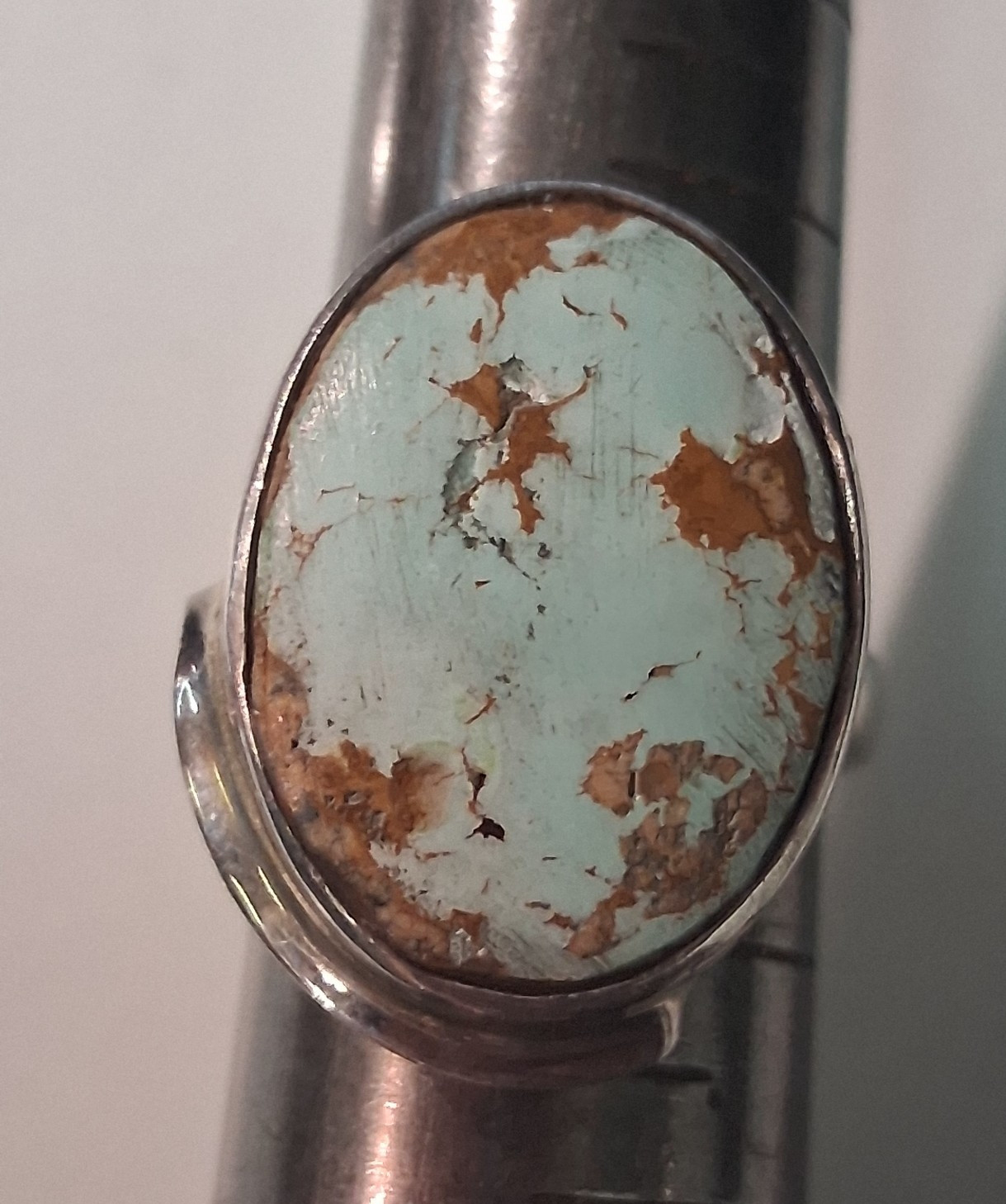 Solid 925 Sterling Silver Untreated Turquoise Ova… - image 1