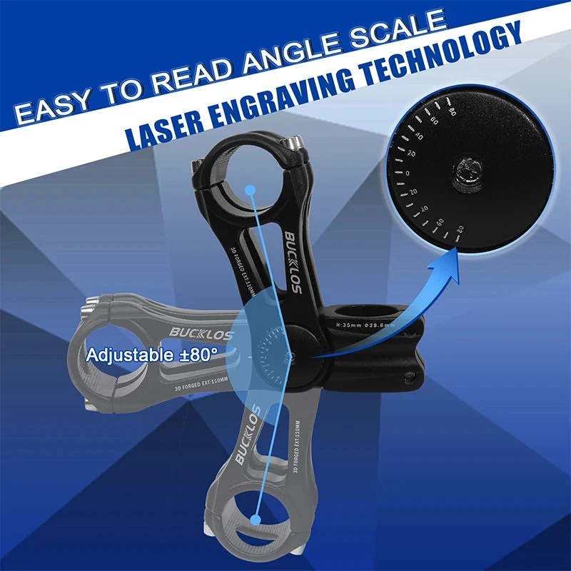 Vástago de manillar MTB forjado en 3D 31,8 mm 90/110/145 mm ±80 ° piezas de vástago de bicicleta ajustable Foto 4 de 4