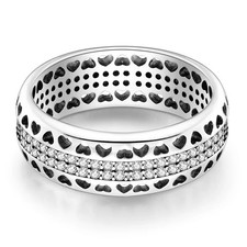 925 Sterling Silver Sparkling Heart Pave Wide Ring Women Jewelry