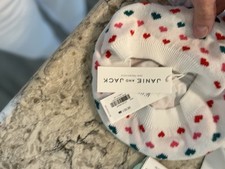 Hat girls beret 12 to 24 months Janie and Jack White knit with hearts NWT MSRP33