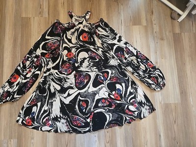 Free People cold shoulder Women s Balloon Sleeve mini Sz S drift away printed 