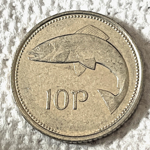 1994 Ireland 10 pence Coin Salmon Fish and Irish Harp Animal Wildlife