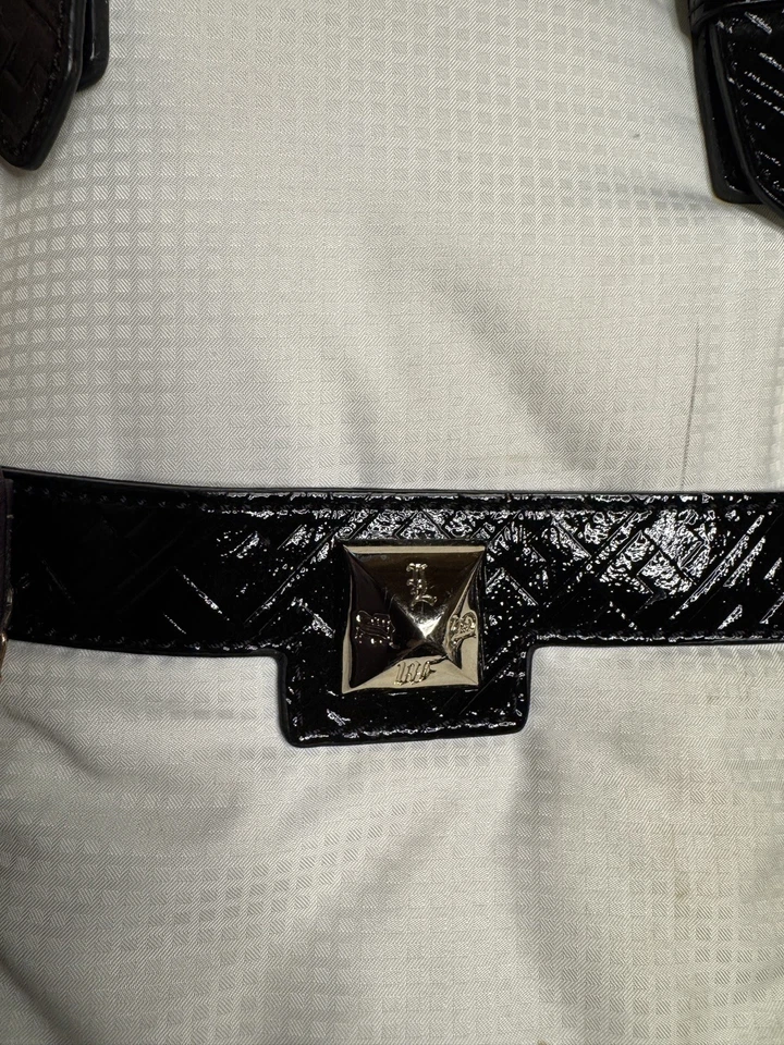 L.A.M.B. Bolso de Hombro Blanco Lona Cuero Borde Rayas RARO Gwen Stefani Foto 3 de 4