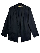 Chicos 0 Womens Size 4-6 Black Blazer 100 Linen Open Front Long Sleeves