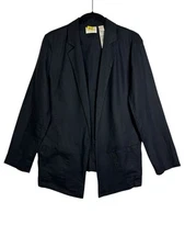 Chicos 0 Womens Size 4-6 Black Blazer 100% Linen Open Front Long Sleeves