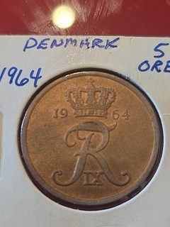 1964 5 Ore Denmark 🇩🇰 Frederik IX (Bronze 6.0 g 24 mm) High Grade Free S/H