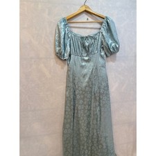 Shein Blue Floral Midi Dress Puff Sleeve Tie Front Square Neck Size Small