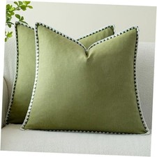 Linen-Look Pillow Covers Set of 2, Decorative 20" x 20" Pack of 2 Olive Green