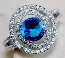 2CT Aquamarine  Topaz 925 Solid Sterling Silver Ring Jewelry Sz 7 UB1-2