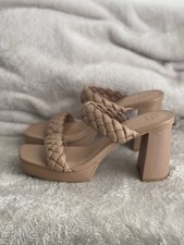 A New Day Women's Beige Braided Strappy Block Heels Size 9
