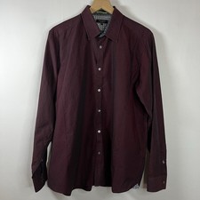 Ted Baker Top Men Size 6 Maroon Collared Button Up Long Sleeve Shirt Cotton