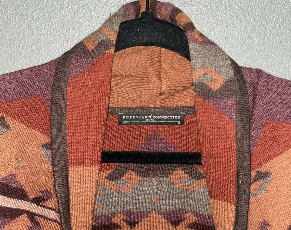 Cárdigan Poncho Mantón Óxido Peruvian Connection Mezcla Lana Southwestern Geo Wrap Foto 3 de 4