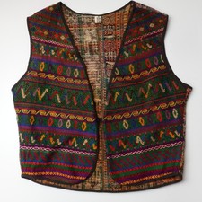 Vintage Guatemalan Woven Vest Womens Large Hand Made Floral Boho Tapestry