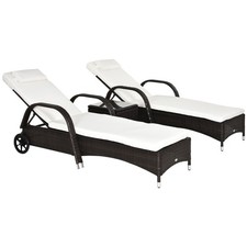 3 Piece Rattan Wicker Adjustable Chaise Lounge Chair Set with Wheels Side Table