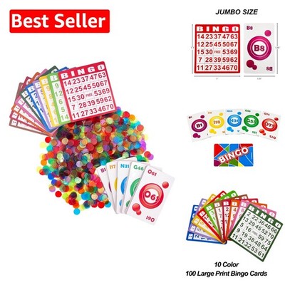 Jumbo Bingo Game Set: 100 Cards, 1000 Colorful Chips for Memorable Gatherings
