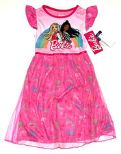 Barbie Mattel Fantasy Nightgown Pajamas Sleepwear Satinette Sheer Pink New Girl